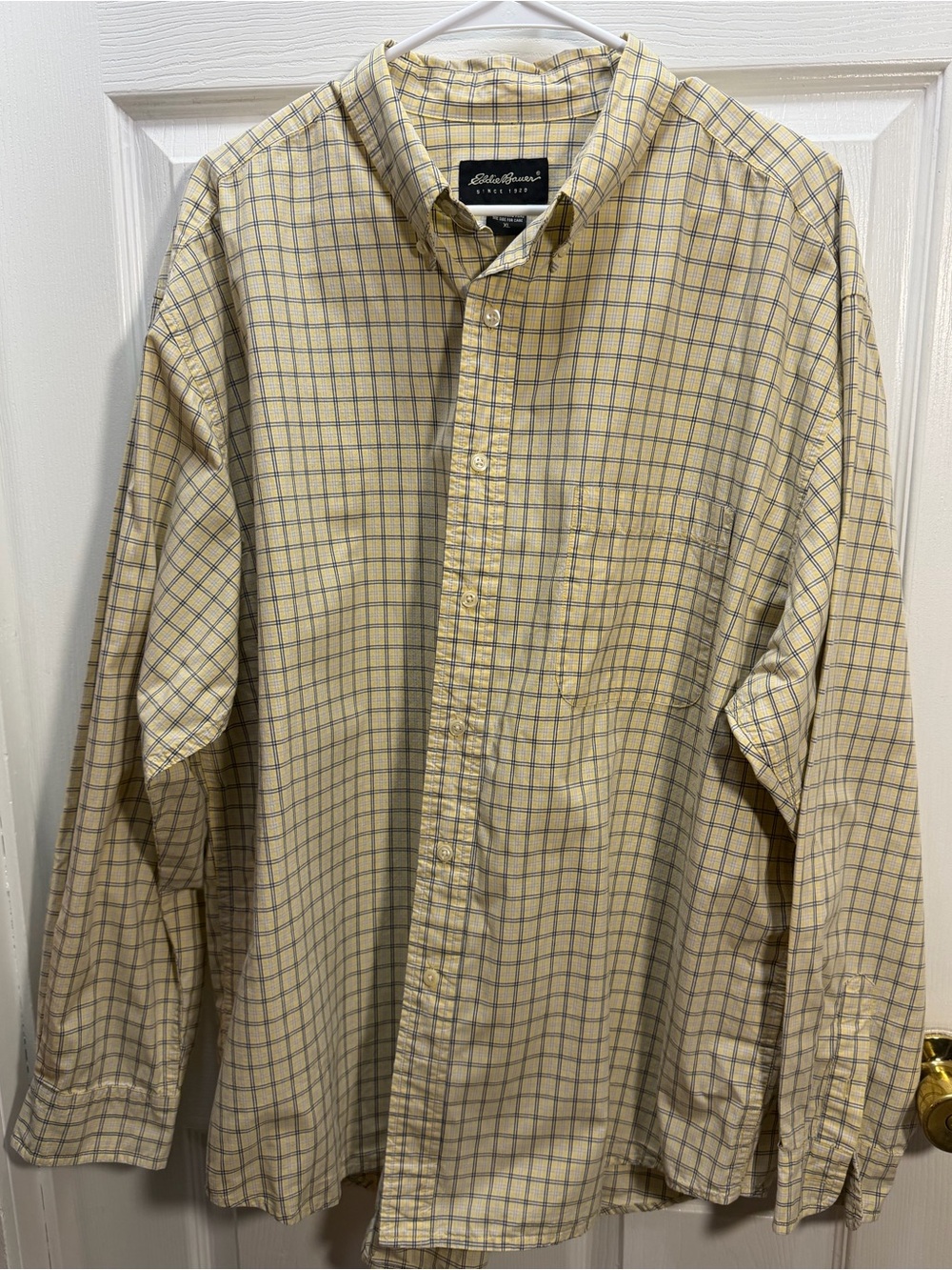 Eddie Bauer Men's Light Yellow Plaid Button-Up Shirt